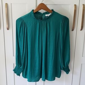 Maison D Amelie Blouse Womens L Green Ruffle Detail Elegant Chic Top
